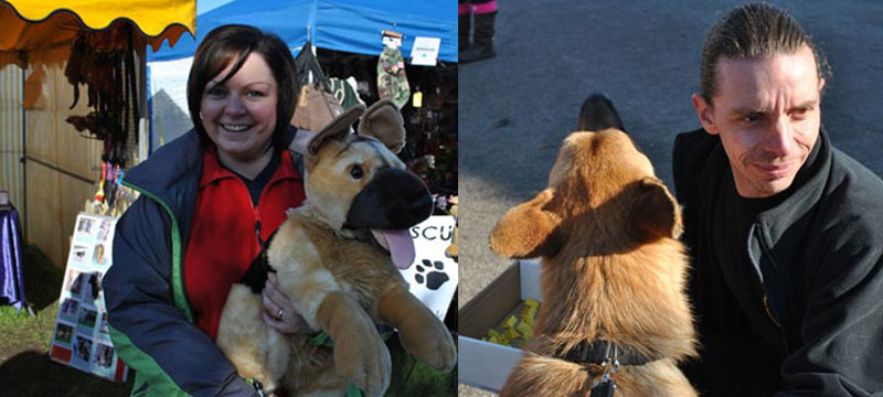 manning the stand with a german shepherd helping